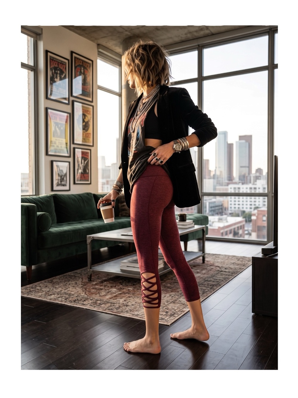 new Onzie Weave Strappy Cut Out Detail Capri Fitness Leggings Burgundy M L